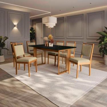 Imagem de Conjunto Sala de Jantar Lina em Madeira Maciça 6 Cadeiras Boucle Bege 