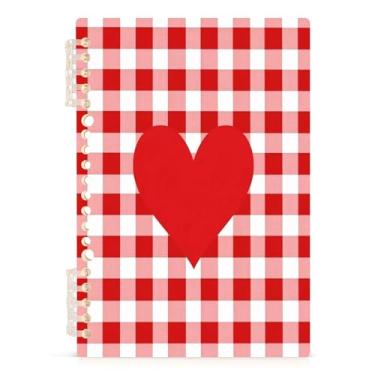Imagem de Burbuja Caderno xadrez de coração, papel pautado universitário A5 com 60 folhas, fichário para escritório, 1 pacote
