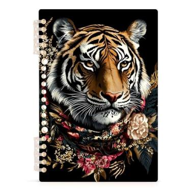 Imagem de Burbuja Caderno com cabeça de tigre, papel pautado universitário A5 com 60 folhas, caderno de anotações para diário, escritório, 1 pacote