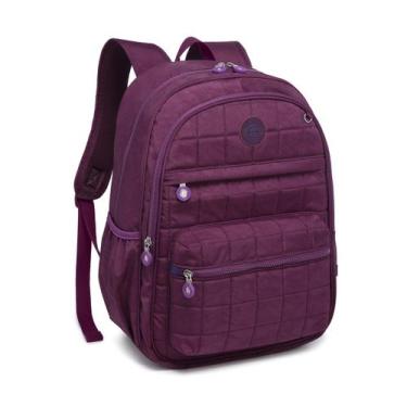Imagem de Mochila Kika Feminina Matelassê Quadriculada Com Chaveiro, Roxo