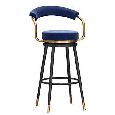 Imagem de Bancos de bar de veludo com altura de balcão com encosto e apoio para os pés, cadeiras de bar estofadas, bancos de bar modernos para cozinha, ilha, contraazul, pernas pretas