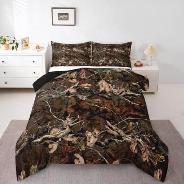 Imagem de Feelyou Conjunto de edredom camuflado de caça, para crianças, meninos, meninas, árvore botânica, tamanho solteiro, com folhas camufladas, conjunto de edredom e ramo, 3 peças