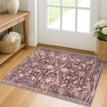 Imagem de KILOCOCO Tapete marroquino para área pequena, 5,5 x 7,5 cm, estampado, vintage, floral, lavável, antiderrapante, tapete para porta interna, tapetes pequenos para lavanderia e quarto, vermelho