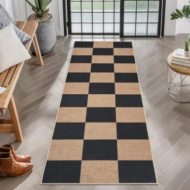 Imagem de GarveeHome Tapete xadrez fácil de juta 5 x 15 cm, antiderrapante, lavável à máquina, resistente a manchas, ambientes internos e externos, para sala de estar, quarto, cozinha, jantar, pátio - estilo