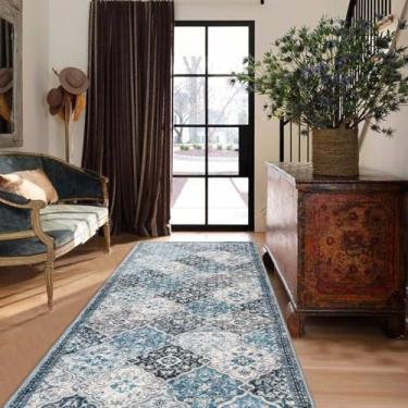 Imagem de KILOCOCO Tapete de corredor de 7 x 20 cm, tapete marroquino lavável para corredor de entrada, tapete de corredor de cozinha de lã sintética com estampa de destaque, antiderrapante, tapete boho para