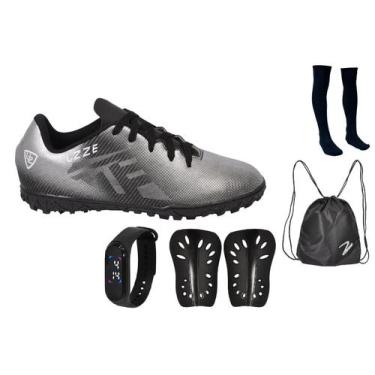 Imagem de Chuteira Society Adulto Gramado Sintético Sosaite + Relógio Caneleira 