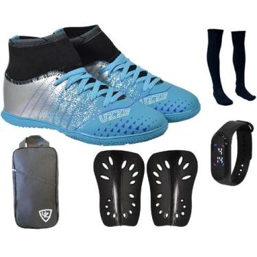 Imagem de Chuteira Futsal Botinha Cano Alto Costurada + Meião Caneleira Bolsa de