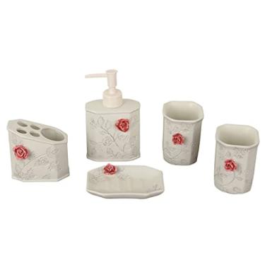 Imagem de Dispensador de sabão líquido para cozinha, banheiro, conjunto de lavagem, dispensador de sabão de resina para uso doméstico, suporte de escova de dentes, copo de enxaguante bucal, saboneteira