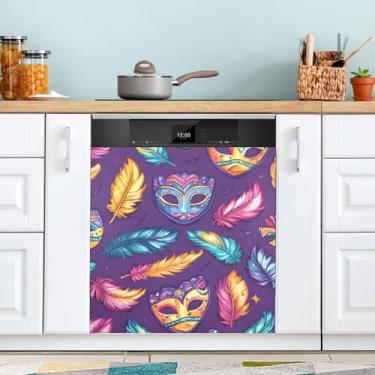 Imagem de ATTX Capa magnética para lava-louças Mardi Gras | Adesivo decorativo de eletrodomésticos de 58 x 66 cm para armários domésticos e eletrodomésticos (65)