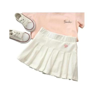 Imagem de Saia Plissada Com Coração Bordado Para Meninas, Shorts De Verão, Desig