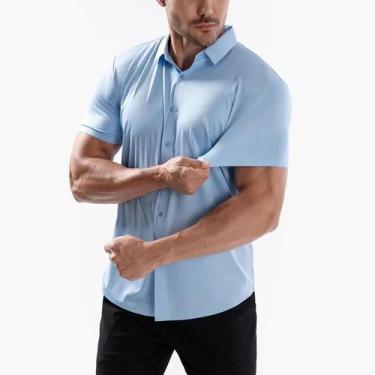 Imagem de Camisas De Negócios Masculinas Pretas De Verão Com Manga Curta, Botão,