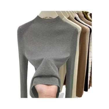 Imagem de Suéter Feminino De Gola Alta Ajustado Quente E Macio Tricotado Pulôver