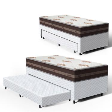 Imagem de Cama Box com Colchao de Molas Solteiro Anjos Classic Pocket + Auxiliar de Espuma Unique Solteiro 88cm
