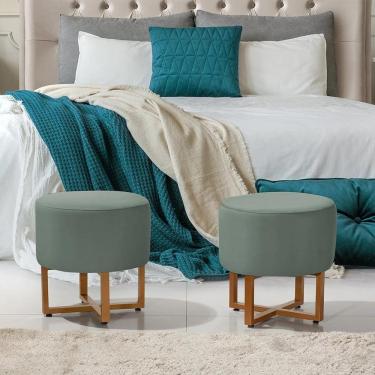 Imagem de Kit 2 Puffs Industriais Charles Estofado Veludo Cinza Base Ferro