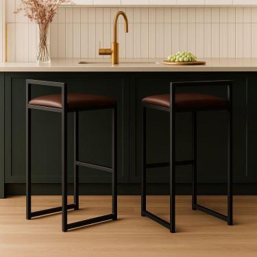 Imagem de Kit 2 Banqueta Alta Cozinha Balcão Gourmet Bar Corino Bancos Cor:marrom