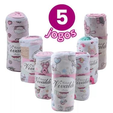 Imagem de Kit 5 Jogos Lençóis E Fronhas Estampadas Para Bebês Meninas