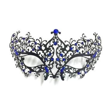 Imagem de Máscara de cosplay, metal, azul, strass, capa de meia face para festa 