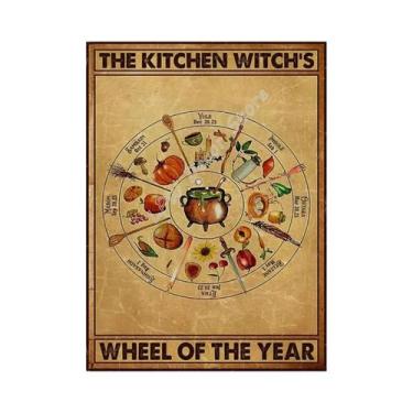 Imagem de Placa De Metal Retrô Com Rodas Do Ano, Tema Bruxa, Para Decoração De P