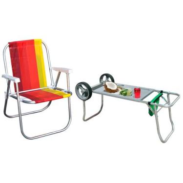 Imagem de Kit Cadeira de praia alta em alumínio CAD0047 + Carrinho Mesa CAR0649 