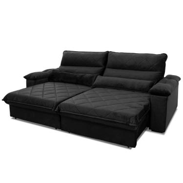 Imagem de Sofá Retrátil Reclinável Grécia 2,50m Suede Velut Preto Molas No Assento - King House