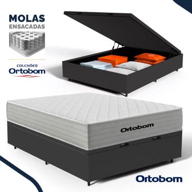 Imagem de Cama Box Baú com Colchão de Molas Ensacadas Ortobom One Face Plenno Superpocket Casal 138cm