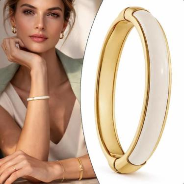 Imagem de Bracelete Dourado Acrílico Off White Branco Pulseira Ouro - Granado Ac