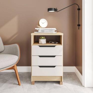 Imagem de Mesa de Cabeceira Barcelona 3 Gavetas 100% Mdf Carvalho/Off White - Politorno