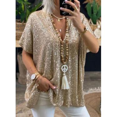 Imagem de C0402-Blusa Camisa Maxi Feminina Festa Carnaval Paetê Lantejoula Plus 