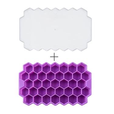Imagem de Bandeja de cubo de gelo grande molde de bandeja de gelo cubo de gelo molde de bandeja quadrada faça você mesmo máquina de gelo bandeja de cubo de gelo molde de cubo de gelo (cor: roxo com capa)