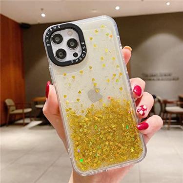 Imagem de Para iPhone 14 13 12 11 Pro Max Mini X XS XR 7 8 14 Plus capas drip glitter love phone case, Gold, para iphone 12