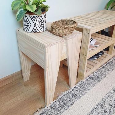 Imagem de Banco Floripa 47x35x33 em Madeira de Pinus Cor NATURAL