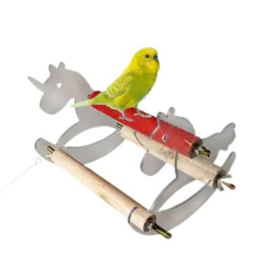 Imagem de Conjunto de brinquedos de cavalo de balanço de pássaros, brinquedo de suporte de poleiro de pássaros, brinquedo de treinamento de inteligência de pássaros, brinquedo educativo de mesa de papagaio para calopsita de conure (transparente, sem bandeja)