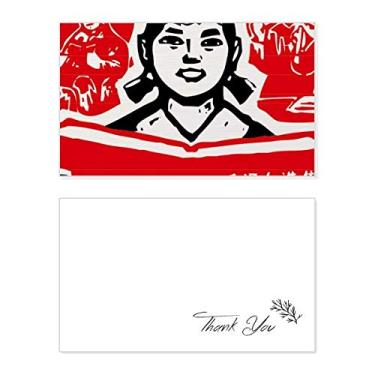 Imagem de Livro Garota Revolução Chinesa Vermelho Cartão de agradecimento Aniversário Aniversário Recebimento Casamento Agradecimento