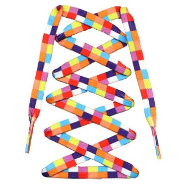 Imagem de Teeoff Cadarços estampados planos, cadarços para tênis, cadarços divertidos de designer, Xadrez arco-íris, 47.2"