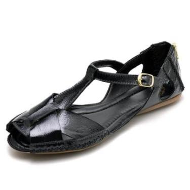 Imagem de Sandália Rasteira Fechada Casual Feminino Couro Tiras-Feminino