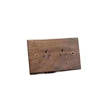 Imagem de Painel de interruptor de tomada de parede americano antigo de madeira maciça pura vintage 15A 118 mm x 75 mm (seis soquetes americanos)