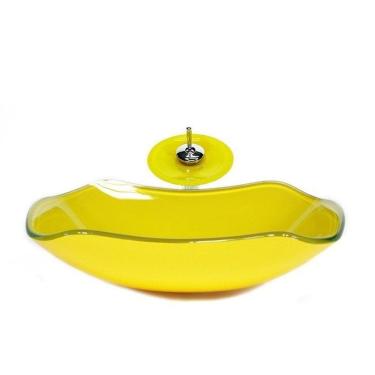 Imagem de Cuba de Vidro Abaulada 51cm + Válvula + Torneira Cascata Amarelo