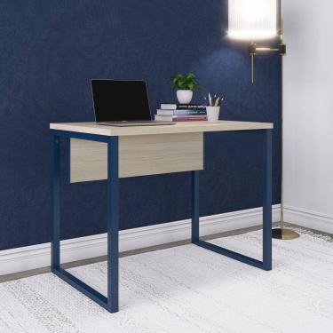 Imagem de Mesa para Escritório Industrial 90cm Pe25 Castanheira/Azul Delrei