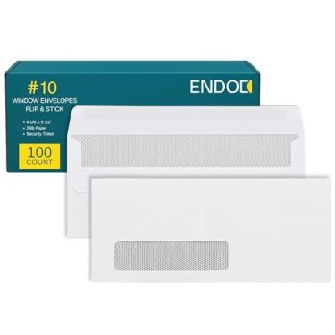 Imagem de Envelopes para janela esquerda nº 10 - pacote com 100 - 10 x 23 cm - Envelopes empresariais nº 10 com fecho de virar e selar, cor de segurança para faturas e extratos - Papel branco tamanho carta de