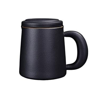 Imagem de Canecas de café caneca de cerâmica 450 ml copo de bebida de grande capacidade com tampa e filtro xícaras de chá antigas e canecas (cor: D)