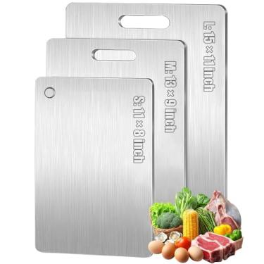 Imagem de Conjunto de 3 tábuas de corte de titânio, 2025 Tábuas de corte de titânio 100% puro para cozinha, tábua de corte dupla face de grau alimentício para cortar carnes, frutas e legumes