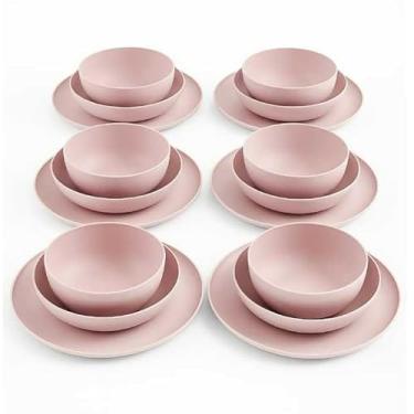 Imagem de Jogo Pratos Aparelho De Jantar em Polipropileno Durável (6 kit - 18 peças Rosa)