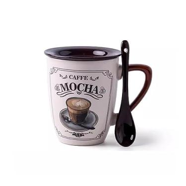 Imagem de hezhuhe2258 Caneca Europeia Luxuosa Café Cappuccino Latte Caneca Vintage Cerâmica Com Tampa Colher Caneca de Café (B)