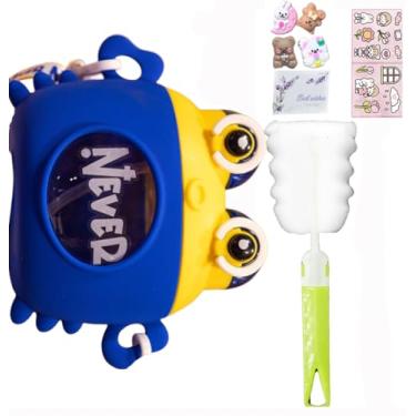 Imagem de viva story Garrafa de viagem Cat Paw com urso de palha, copo para beber gelo, leite, café, desenho animado, escavadeira, copo de plástico para piquenique, festa, presente de aniversário (azul