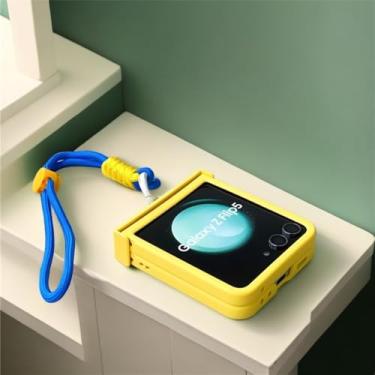 Imagem de Simples luxo grande janela doce cor botão portátil corda caso para samsung galaxy z flip5 5g z flip 5 zflip5 capa, c, samsung z flip 5