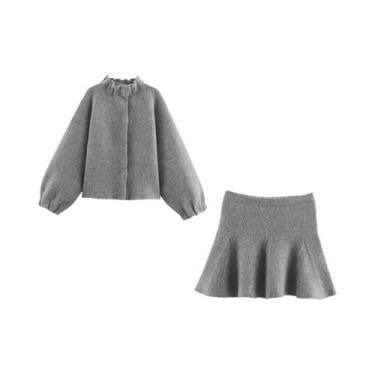 Imagem de Conjunto De Jaqueta Curta Tricotada Solta E Saia Para Mulheres, Moda O