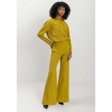 Imagem de Calça Pantalona Com Cintura Alta E Cós Bordado-Feminino
