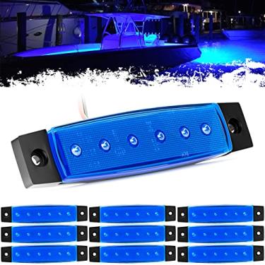 Imagem de PSEQT 6 LEDs para navegação interior de barco, cortesia, tira utilitária, luz para convés marítimo, iluminação à prova d'água para pesca, pontão, caiaque, iate, veleiro (azul, 10 peças)