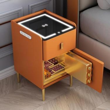 Imagem de Mesa de cabeceira inteligente com carregamento sem fio e estação de carregamento USB, mesa de cabeceira inteligente com caixa forte, luzes de LED, organizador de criado-mudo inteligente de alto brilho
