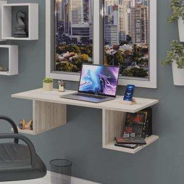 Imagem de Mesa Escritório Suspensa Escrivaninha Computador 90x42cm Com Prateleiras